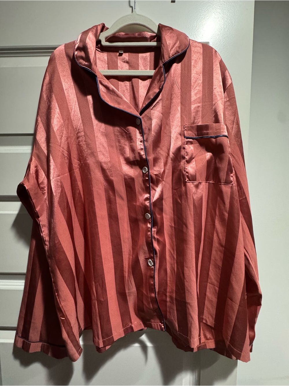 2 pcs Striped Satin Button-Front Women's PJ set XL Rose/Peachy and Navy